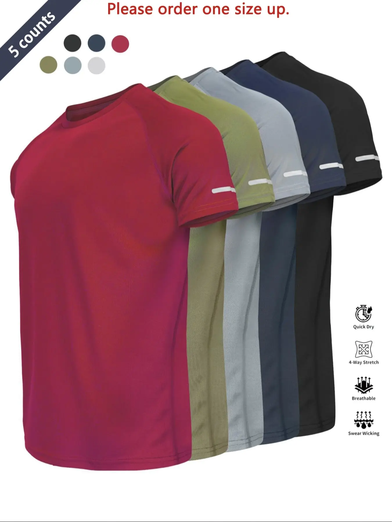 Reflective Sportswear T-Shirt, Breathable Quick-Dry Short Sleeve Crew Neck, Lightweight Men's Athletic Tee, Ideal for Outdoor Activities, Dry Fit Tees