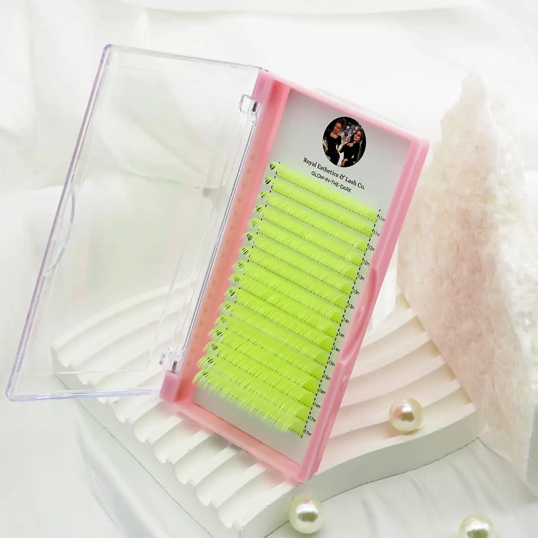 Neon UV Reactive Lashes, Easy-Fanning Glow in the Dark Makeup for Celebration, Korean PBT Fiber, 0.03mm, Professional 16-Row Tray with Mixed Lengths 11-17mm, Neon Pink, Festival, Holiday Enthusiasts, Party, Eyelashes, Beauty Products, Neon Yellow, Tray Se