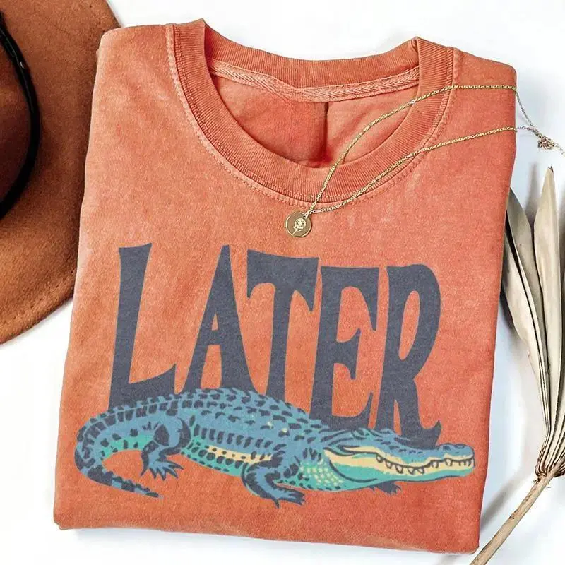 Later Gator Alligator T-Shirt, Vintage Southern Crocodile Graphic Tee, 【100% cotton】 Cotton Cotton Top, Retro Florida Streetwear, Funny Alligator Quote Shirt for Men Women, Unique Gift for Southern Lovers