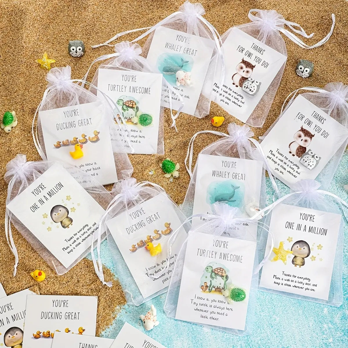 75-Pack Employee Appreciation Gift Set - Inspirational Fun Animal Pun Note Cards with Resin Animal Figures (Ducks, Stars, Whales) for Coworkers, Staff Thank You Gifts & Office Pocket Favors, Inspirational Greeting Cards, Thank You Cards Bulk, Thanks Card