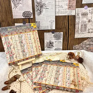 Vintage Floral Scrapbooking Paper Pad, 12-sheet Scrapbooking Paper Pad, Heavyweight Cardstock for Bullet Journaling, Collage Art, Greeting Cards, Crafts Kit