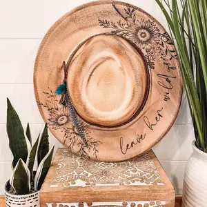 Floral Burned Hat, Floral Engraved Cowboy Hat, Sunflower Hat, Sunflower Burned Fedora, Engraved Fedora, Engraved Felt Hat, Boho Hat