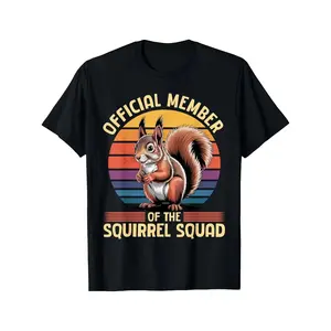 Official Member Of The Squirrel Squad Retro Sunset Graphic Cotton T-Shirt, Squirrel Lover Comfort Tee, Oversized Fashion Outfit, Cute Animal Casual Shirt, Birthday & Gift For Him Her