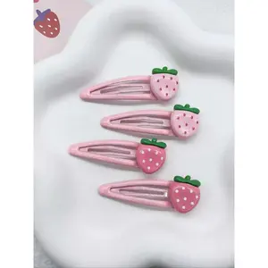 Cute Strawberry Design Hair Clip (4pcs), Fashionable Hair Accessories for Women & Girls, Lovely Hairwear Plain Color Temperament Bangs Clip for Party, Daily Clothing Decor