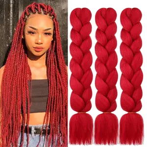 STANDARD GOODS Red Braiding Hair 24 Inch 3 Packs Pre Stretched Box Braids Colorful Twist Braiding Hair Extensions Synthetic Crochet Braiding
