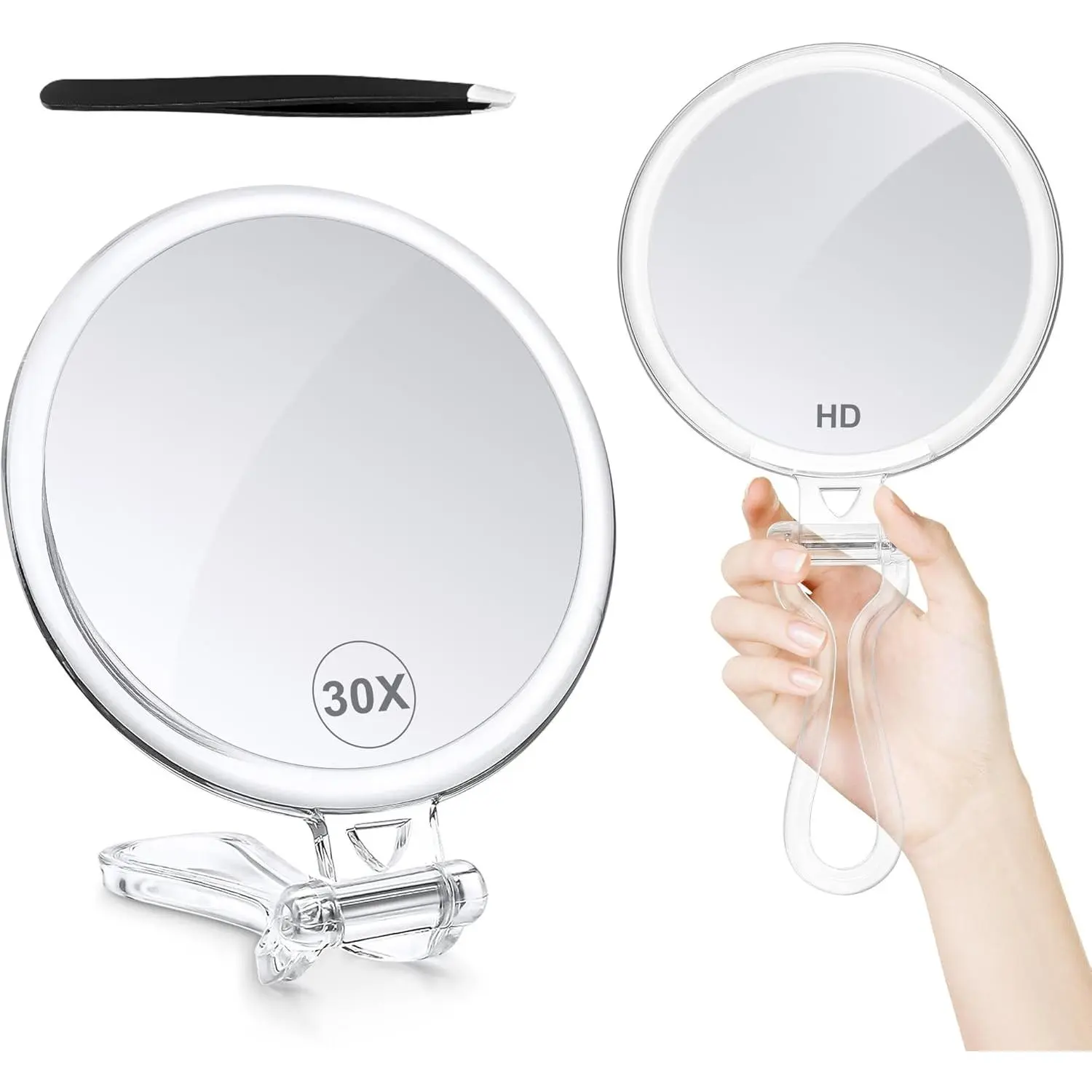 30X Magnifying Mirror for Travel with Handle, Doule-Sided 1X/30X Magnification Hand Mirror for Makeup,Travel Mirror for Desk 5 Inches