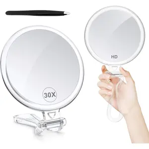 30X Magnifying Mirror for Travel with Handle, Doule-Sided 1X/30X Magnification Hand Mirror for Makeup,Travel Mirror for Desk 5 Inches
