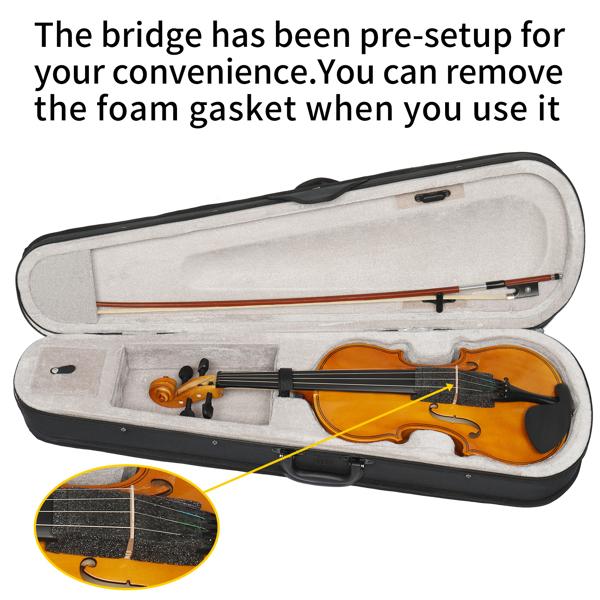 4/4 Full Size Kit For Beginners - Hand Carved Acoustic Violins Set - Fiddle Solid Wood Kit with Hard Case, Bow, Rosin, Shoulder Rest Full Size 4/4 Violin Set for Adults Beginners Students with Hard Case,Violin Bow,Shoulder Rest,Rosin,Extra