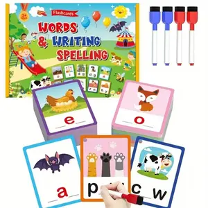 100 Pcs Dual-Sided Cvc Word Flashcards with 4 Pens, Reusable Erasable Handwriting Cards, Educational Toy Gift for Home and Classroom