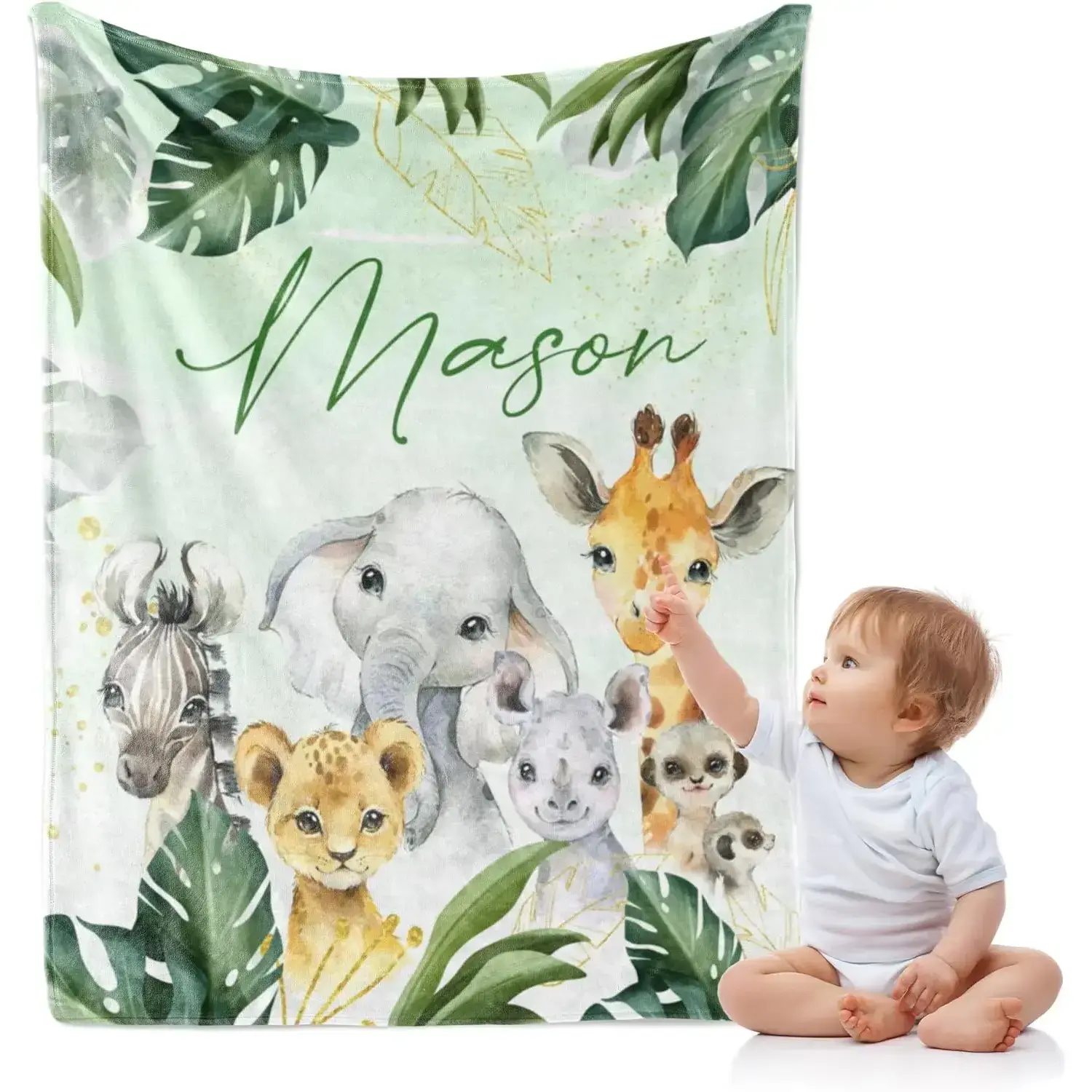 Personalized Blanket for Boys, Custom Name Nursery Throw with Animal Print, Soft Toddler Crib Stroller Decor, Kids Bedroom Couch Blanket, Baby Shower Birthday Gift, Lightweight Family Keepsake for Room Gift, Nursery Accent