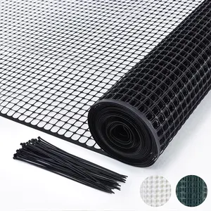PotatoLife Plastic Hardware Mesh Netting, Temporary Fence, Tree Guards, Staircase Banister, Animal Barrier, Garden Netting, Poultry, with 50 Zip Ties (Black, 24'' x 15')