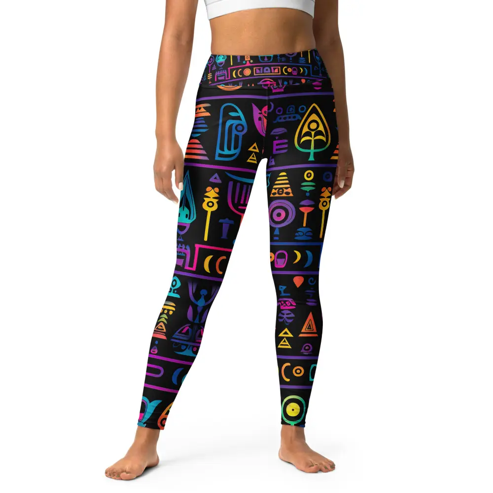 Rainbow Egyptian Hieroglyphics Yoga Leggings