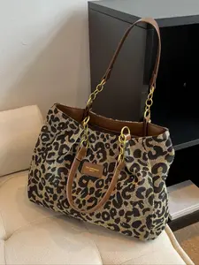 Women's Random Leopard Print Shoulder Bag, Style Large Capacity Tote Bag for Work & Daily Used, Personalized Trendy All-match Underarm Bag