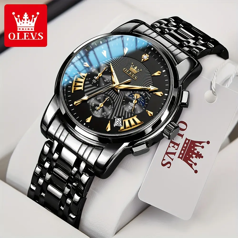OLEVS Men's Watch Classic Stainless Steel Quartz Wristwatch Date Waterproof Luminous Business Casual Men's Watch Relojes De Hombre Black/White/Blue Dial