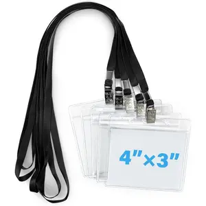50 Pack 4x3 Name Tags Badge Holder with Lanyard  Horizontal ID Badge Holder and Black Lanyards for Office, School, Conference