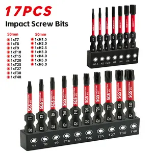 17 Pcs Industrial Screwdriver Bits Set, Premium S2 Alloy Steel, Impact And Wear-Resistant, Anti-Slip Magnetic Internal Hex/Torx Screwdriver Bits Set, Corrosion-Proof, 1/4" Shank With Black Base, For Woodworking, Home Repair, Offices And DIY Use