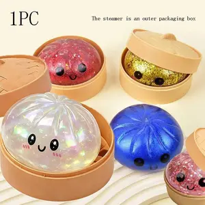 Glitter Dumpling Squishy with Box, Soft Sensory Squeeze Toy for Stress Relief, Mystery Glitter Dumplings, Decompression Dough