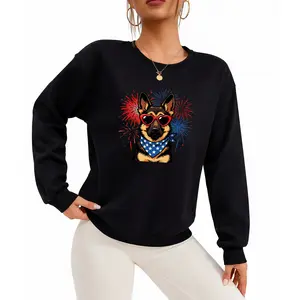 Long Sleeve German Shepherd 4th of July Tee with American Flag and Patriotic Dog Design