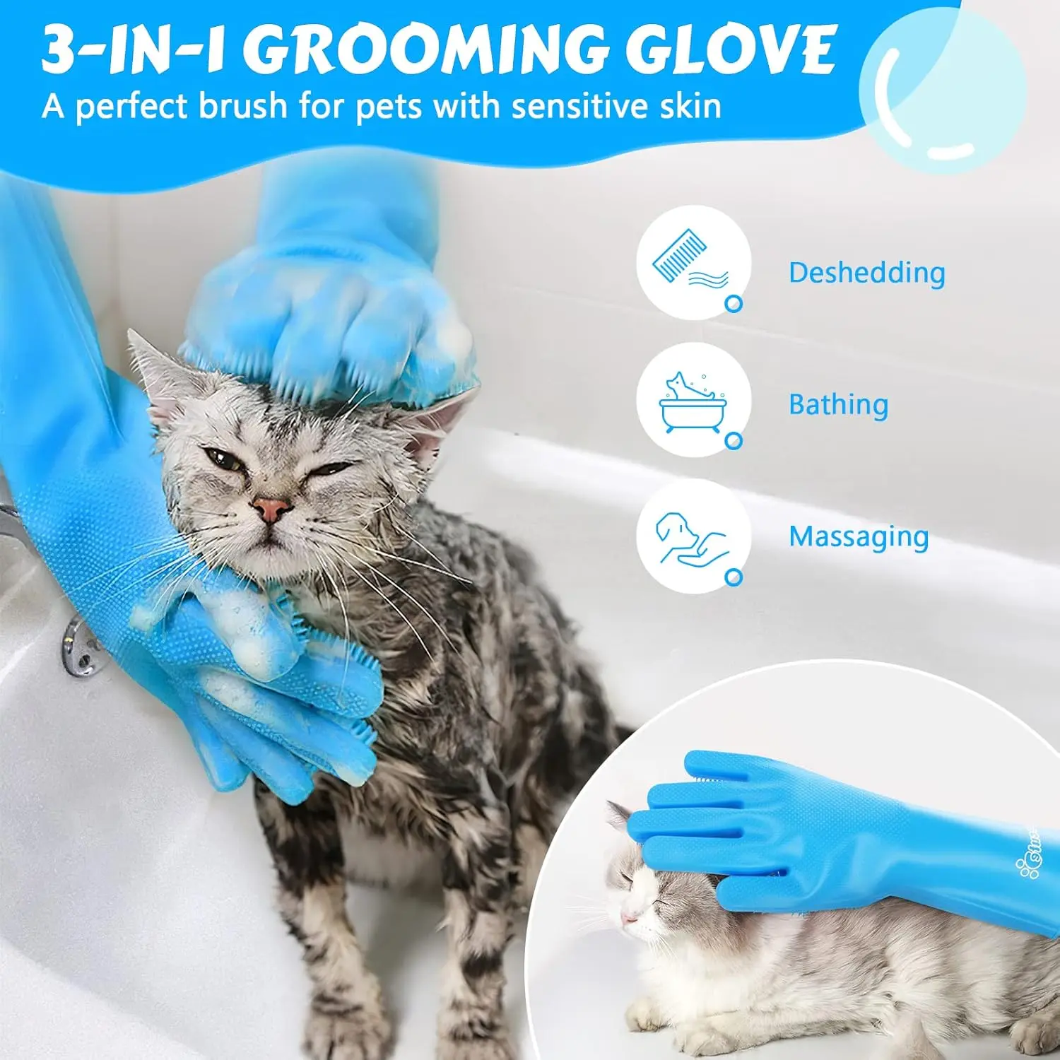 Reusable Silicone Bath & Grooming Gloves – Universal 2-in-1 Deshedding Mitts for Dogs, Cats – Safe Non-Electric Hair Remover, Quick Foam & Massage, Easy Clean, Long-Term Value, Massaging
