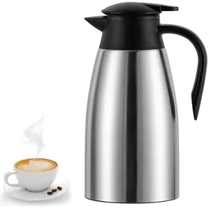 70 Oz Insulated Thermal Coffee Carafe Stainless Steel Double Walled Vacuum Coffee Thermos, Hot Water, , Hot Beverage Dispenser, Keep 24 Hour Heat Retention/12 Hour Cold Retention (Sliver, 2L)