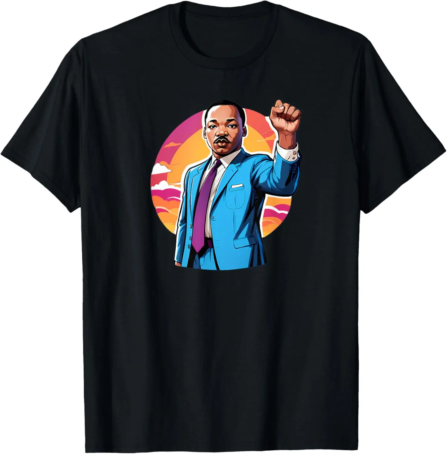 Men's Natural Pure Cotton Short-Sleeve Round Neck Tshirt - MLK Raised Fist Unity Symbol Graphic, Moisture-Absorbent, Casual Fitness Top, Adult Gift