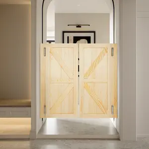 CNCEST 2-Panel Modern Wooden Swinging Door - Log Color, 35mm Thick Polished Panels, 180° Bi-Directional Hinges, Auto-Close Functionality