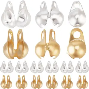 Beebeecraft 1 Box 300Pcs Bead Tips Knot Covers 18K Gold & 925 Sterling Silver Plated 304 Stainless Steel Open Crimp End Caps for Jewelry Making