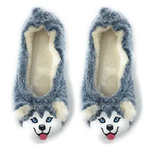 Women’s Fuzzy Travel House Slippers, Novelty Husky Warm Comfort Slippers