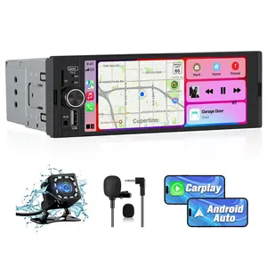 Universal Single Din Car Stereo with Wireless CarPlay & Android Auto, 6.36 Inch IPS Touch Screen Head Unit with Backup Camera/External Microphone, Car Radio Supports Bluetooth/SWC/FM/USB/TF