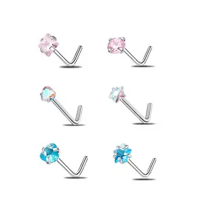 HERVAY 20G/7MM L-Shape Nose Ring - Stainless Steel & Bioflex Clear Retainer - Subtle Unique Unisex Piercing Jewelry