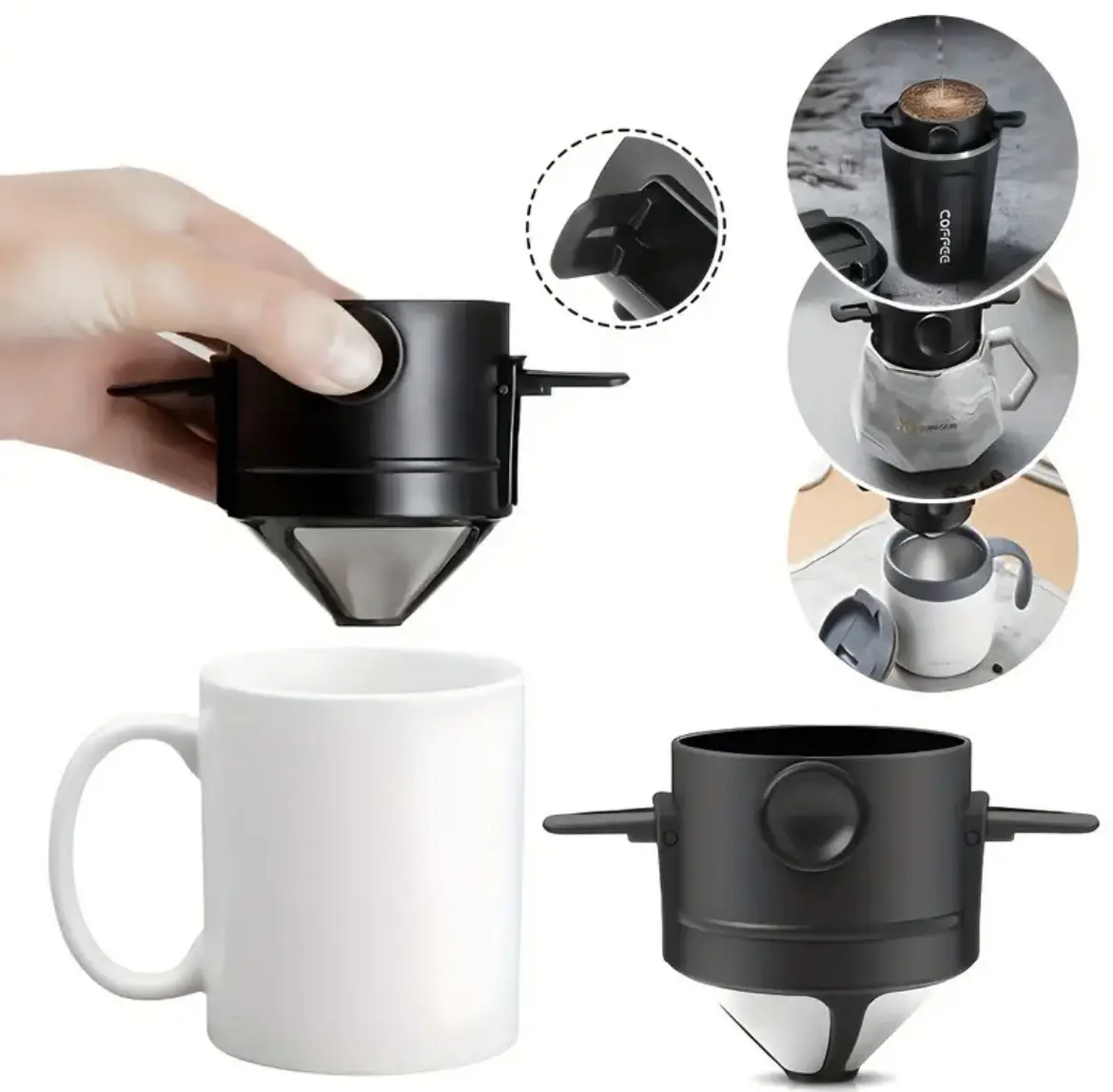Pour Over Coffee Filter Folding Portable Reusable Stainless Steel Drip Coffee Tea Holder Infuser Coffee Dripper Black