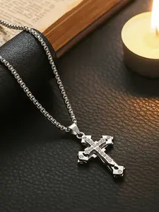 Men's Zinc Alloy Cross Necklace, Non-Fading Hip Hop Style Sweater Chain, Hoodie Chain Jewelry Gift for Women, Trendy Long Pendant, Non Tarnish Jewelry, Fashion Necklace