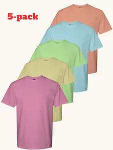 5-Piece set Classic Crew Neck T-Shirt Men | Soft 100% Cotton Tshirt | Casual  Solid Color Basic Tee | Unisex Fit Short Sleeve Plain | Everyday Essential - Multiple Menswear Top Streetwear men gifts
