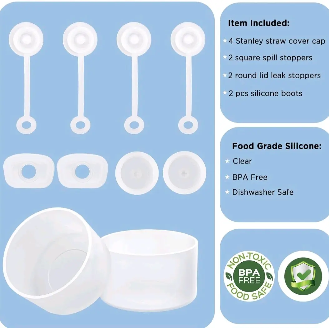 Stanley Cup Accessories 10 Pcs, Including 4 Straw Cover Cap, 2 Square Spill Stopper, 2 Round Leak Stopper, 2 Pcs Silicone Boot for 40/30oz/20oz Tumbler Water Bottles Drinkware Bottled