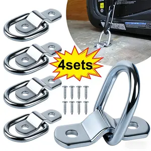 Set of 4 Container Tie-Downs & Cargo Straps, Heavy-Duty D-Rings with Mounting Plates, Ideal for Box Trucks, Horse Trailers, Boats