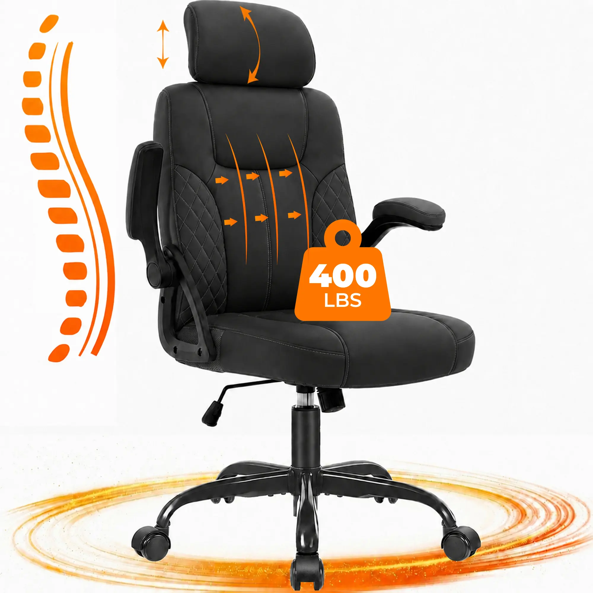 GASEE Leather Office Chair, Big and Tall Office Chair 400LBS Wide Seat Ergonomic Computer Desk Chair High Back Executive Leather Chair Adjustable Task Chair Lumbar Back with 1-Year Warranty, Black