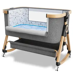 Baby Bassinet, 3 in 1 Bedside Bassinets for Baby, Bassinet Bedside Sleeper with Wheels, Adjustable Height with Rocking Mode, Breathable Mesh, Storage Basket, Easy Assemble & Folding