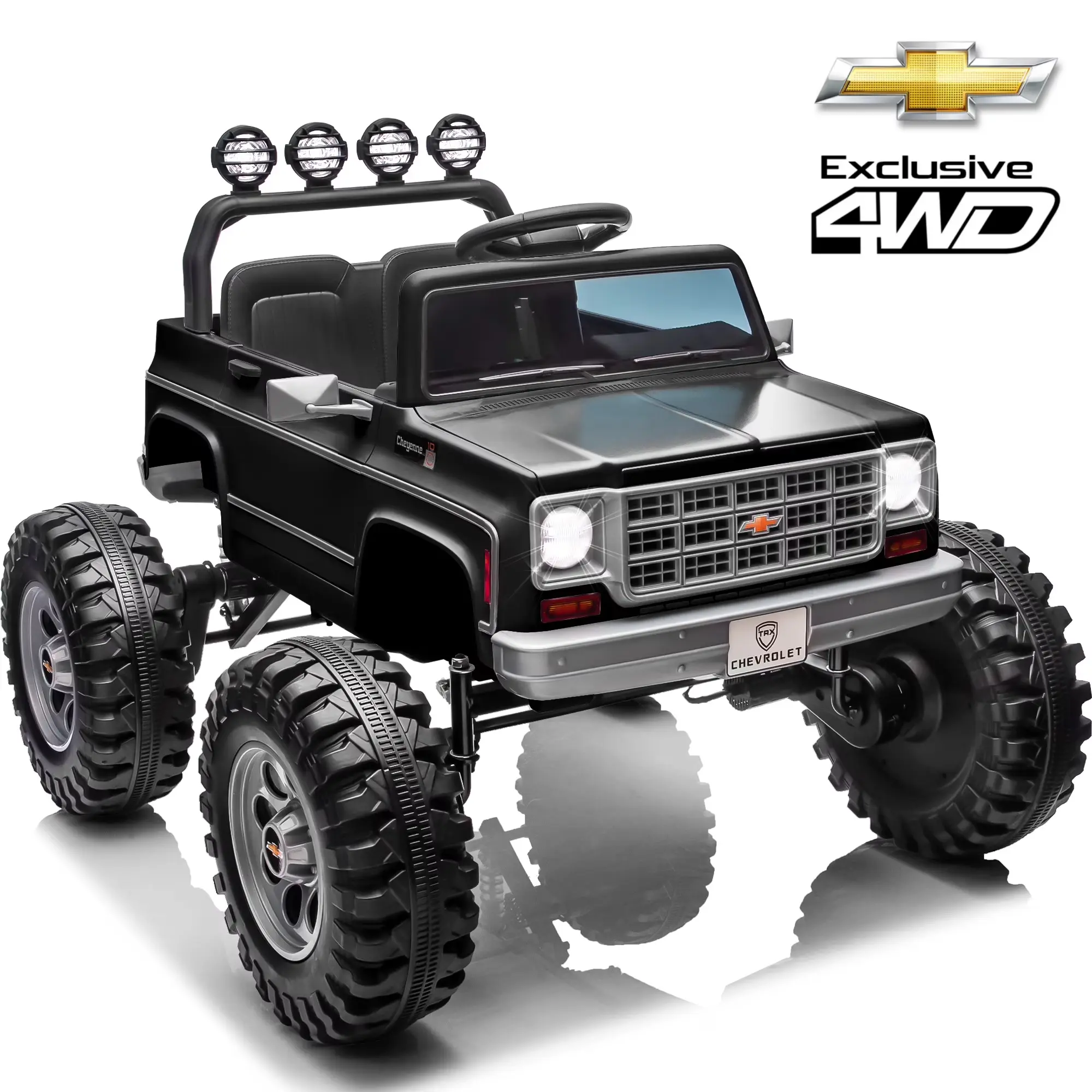 JOYRACER Licensed Chevrolet Cheyenne 24V 4WD 800W Motor Ride-On Toy Truck, 4Wheelers with Remote Control, Bluetooth MP3 Player, Batteries, LED Lights, Decoration Streamer, Ride On Wheels for Kids Aged 3-8 Gift