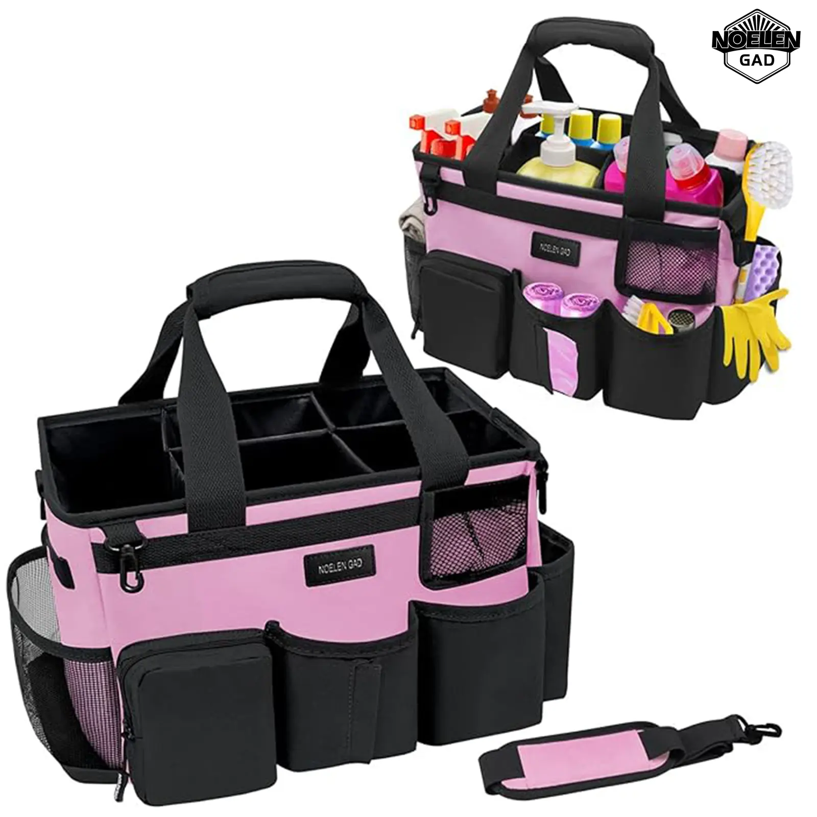 Pink cleaning bag with adjustable shoulder and waist straps large capacity portable cleaning and storage bag