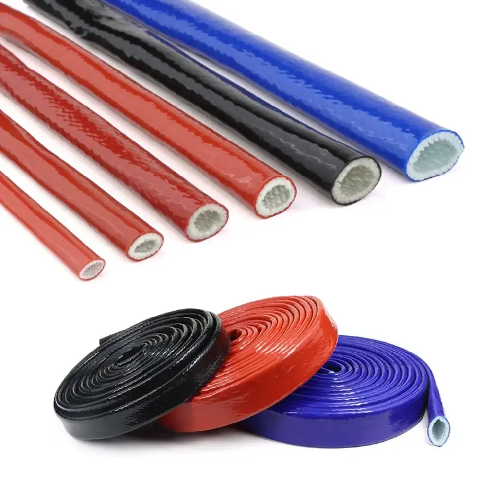 1M Silicone Coated Insulation Heat Shielded Fiberglass Thicken Fire Retardant Casing Pipe Heat Protection Fireproof Sleeveing