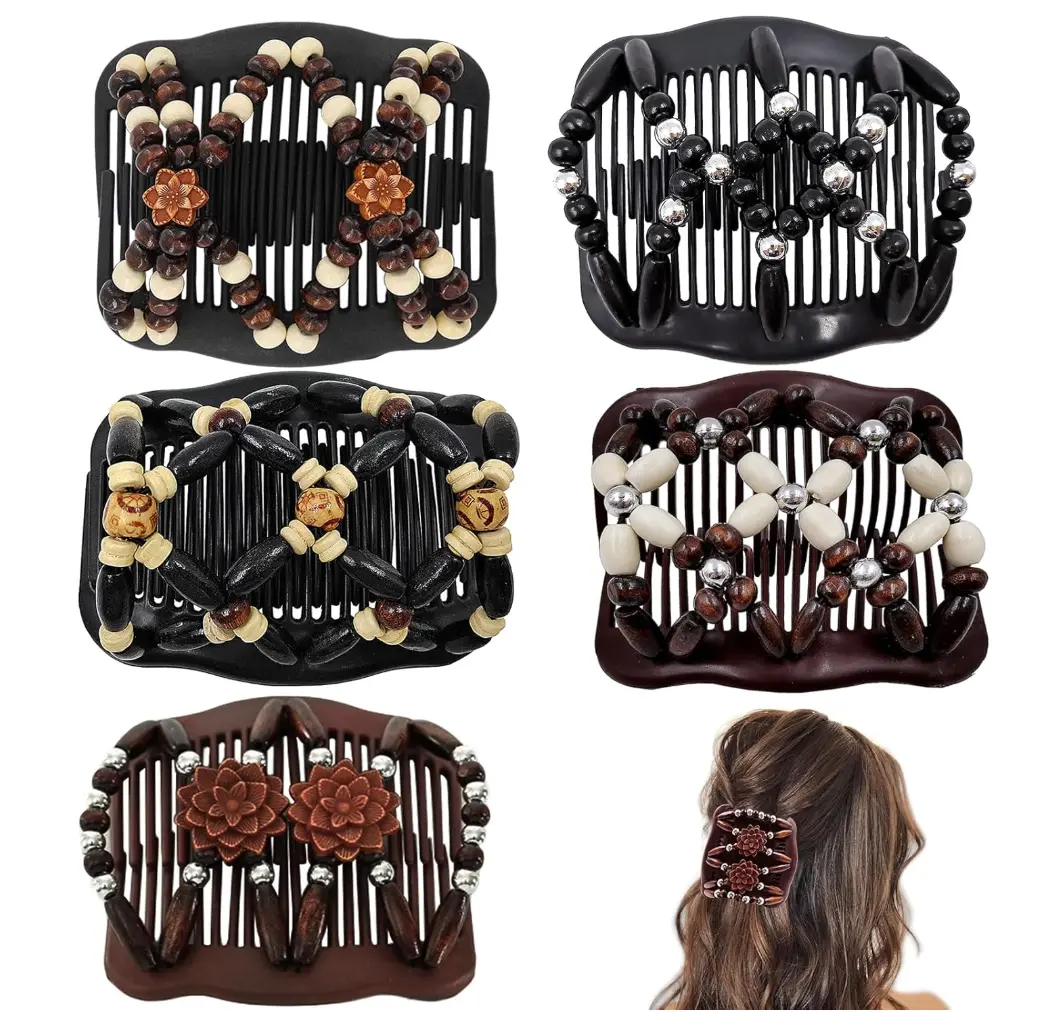 5 Pieces Stretchy Magic Hair Comb Adjustable Elastic Comb Hair Clip for Women Girls No Crease Hair Pins Vintage Hair Bun Maker Hair Accessories for Curly Thick Wavy Hair Ponytail, Mixed