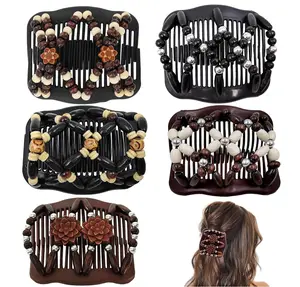 5 Pieces Stretchy Magic Hair Comb Adjustable Elastic Comb Hair Clip for Women Girls No Crease Hair Pins Vintage Hair Bun Maker Hair Accessories for Curly Thick Wavy Hair Ponytail, Mixed