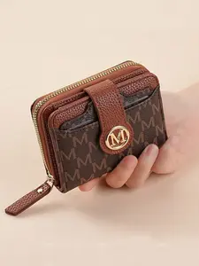 Women's Short Fashion Letter Print Zipper Coin Purse, Versatile M Element Old Pattern Bag, Stylish and Practical Wallet, Fashionable Wallet, Zipper Wallet Design