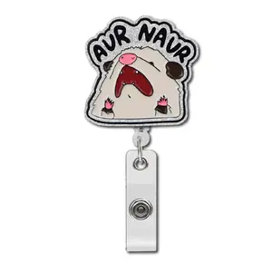 Cute Cartoon Animal Design ID Badge Holder, 1 Count Retractable Badge Reel, Acrylic Business Card Holder for Nurses, Medical Assistants, Office Workers