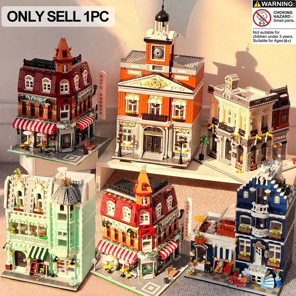 Vintage European Street Scene Blocks, Assembly Bricks, Coffee Shop Clock Tower Mini Building Model Kit, Adult Assembly Decorative Gift