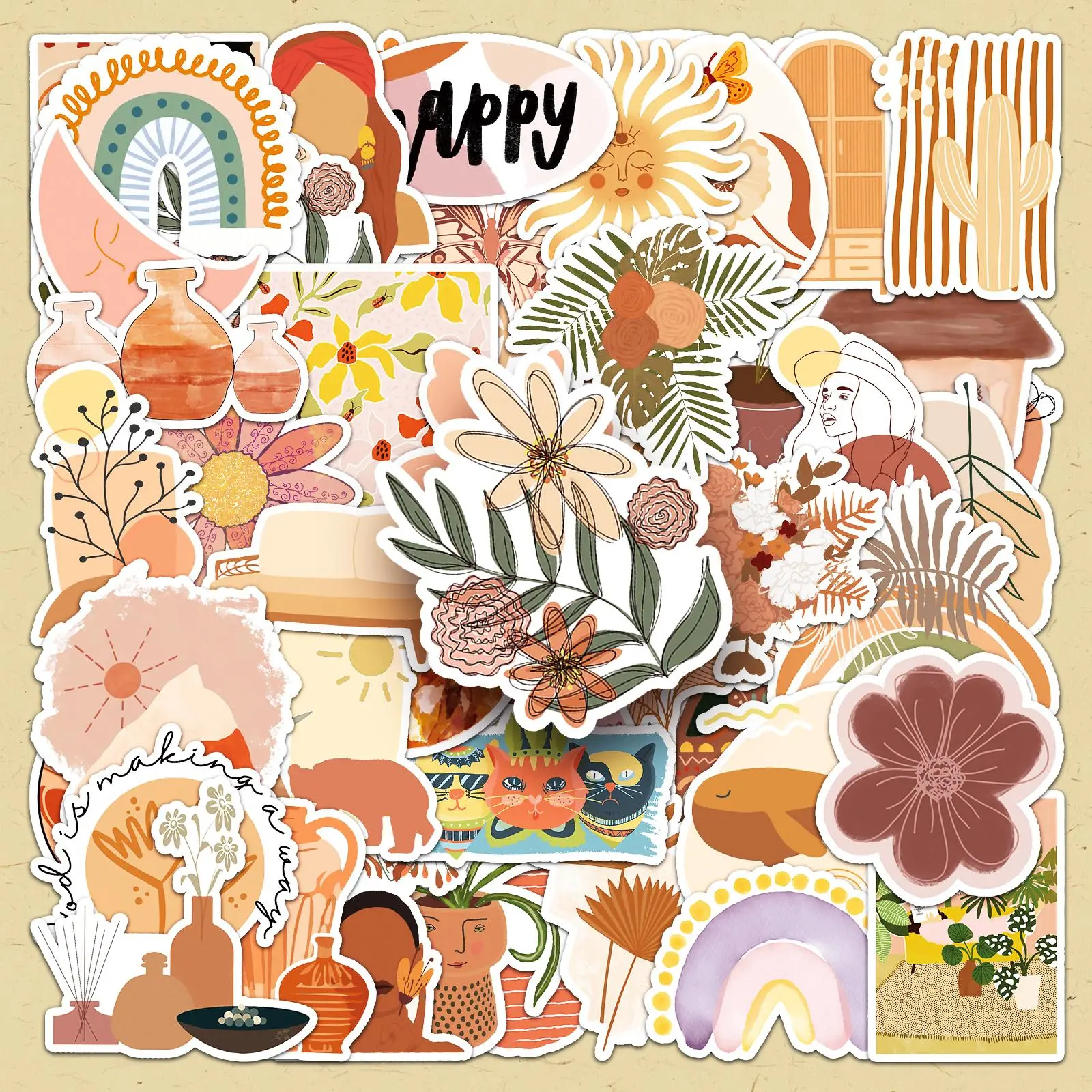 Boho Style Sticker, 100pcs/set Scrapbooking & Journal Making Material Paper, DIY Decorative Sticker for Stationery Computer Water Bottle