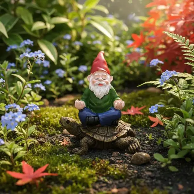 The Ultimate Zen Master! Funny Meditating Gnome Riding Turtle Outdoor Sculpture. Weather-Resistant Resin  Ornament for Yard, Lawn & Porch. garden decor supply statue decoration