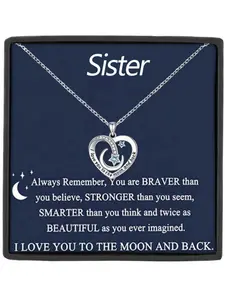 Mother's Day Gift To My Sister Heart Moon Pendant Necklace, Friendship Jewelry, Sister Birthday Gift, Christmas Gifts, Includes Box and Card