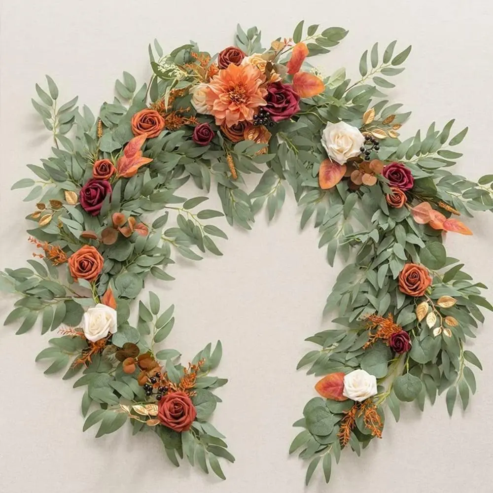 6ft Artificial Eucalyptus Garland with Flowers Fake Greenery Faux Floral Vine Garland for Table Decor Wedding Centerpieces Bridal Shower Party Decorations