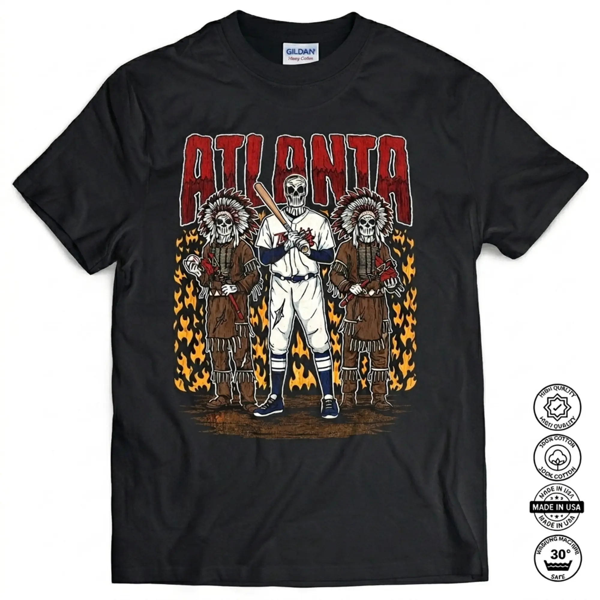 [Sale Up To 50%] Fire Skeleton Atlanta Baseball T-Shirt, Mascot Baseball Shirt, Atlanta Baseball Game Day Graphic Tee, Braves Baseball Fan Streetwear